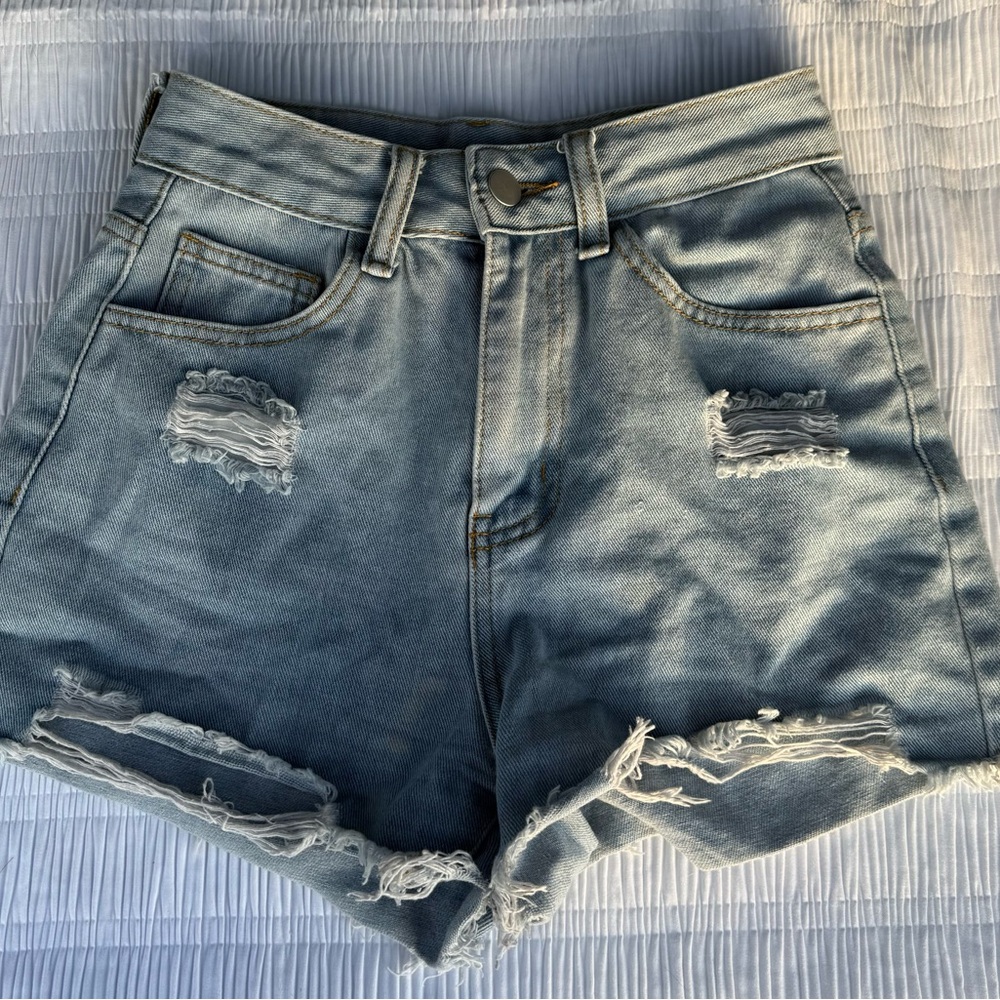 SHEIN Light Blue Distressed Jean Shorts petite XXS like new